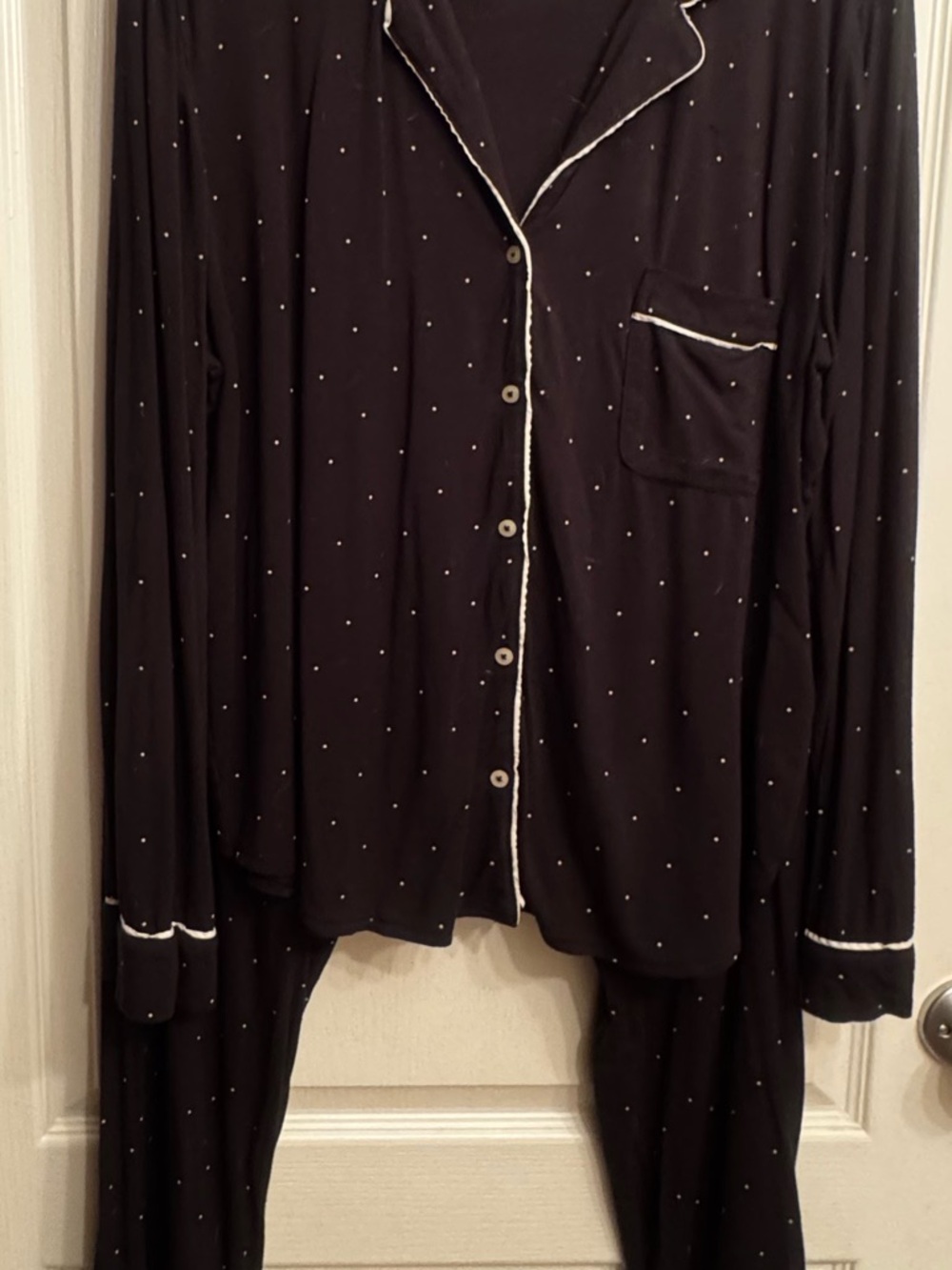 Victoria's Secret Black Polka Dot Pajama Set with White Piping